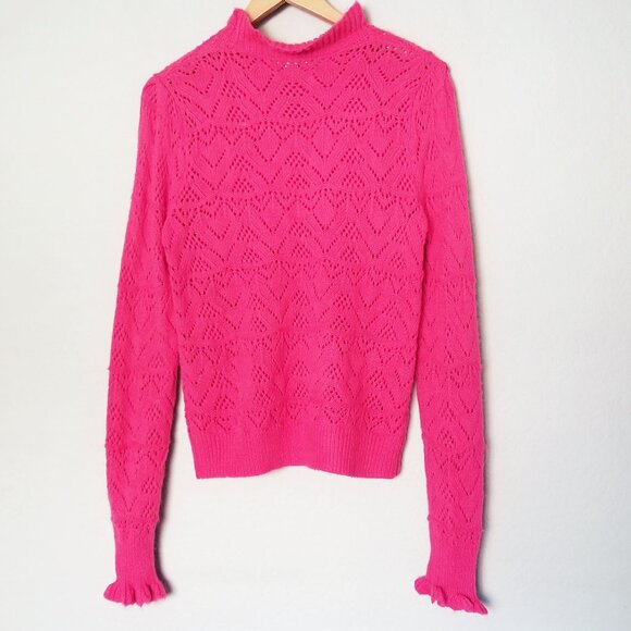 Sundance Bertina Sweater Ruffle Neck Pointelle Knit Fuchsia Pink S $118 Romantic - Picture 4 of 16